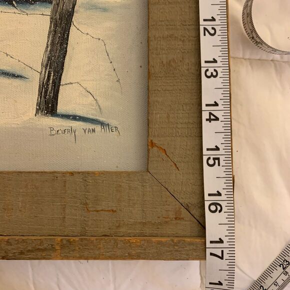 Original‎ Oil Painting Snowy Landscape Country Barn Sky Wood Frame 14x17 - Picture 10 of 11